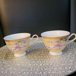 Elegant Floral Footed Teacups Set Of Two